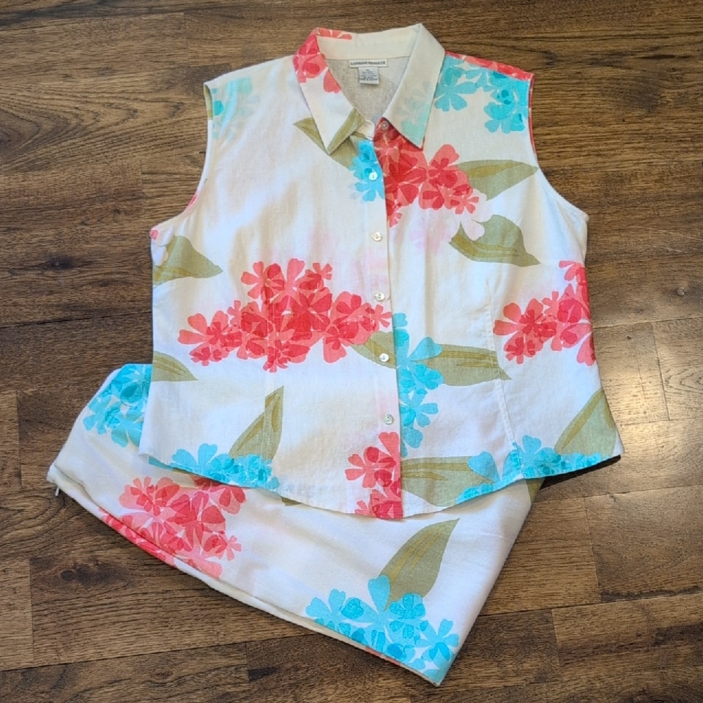 Women's Caroline Kendrick floral linen pants set size XL